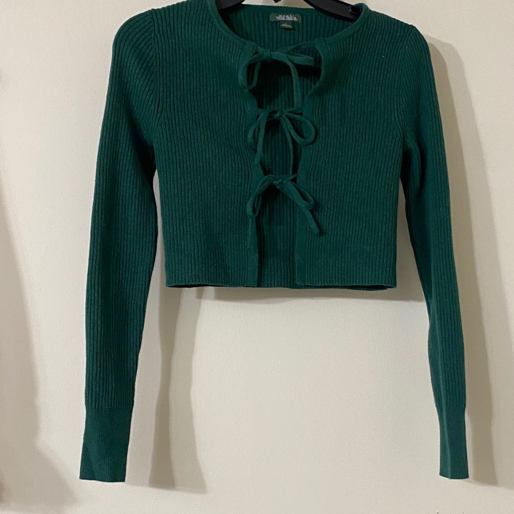 Wild Fable Green Ribbed Long Sleeve Crop Top